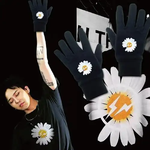 权志龙小雏菊同款菊花男士冬季骑行手套