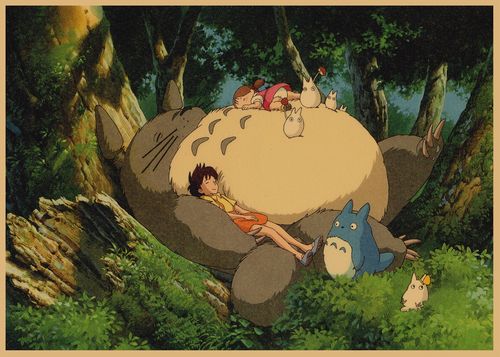 宫崎骏动漫海报日本动画龙猫千与千寻复古牛皮纸装饰现代装饰画