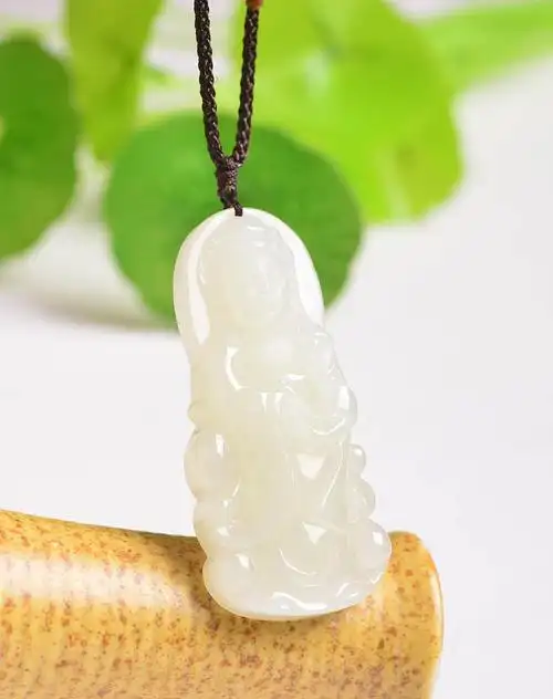 媛翠坊 男款和田玉观音吊坠项链附证书