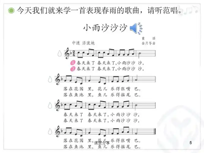 小雨沙沙沙五线谱课资内容