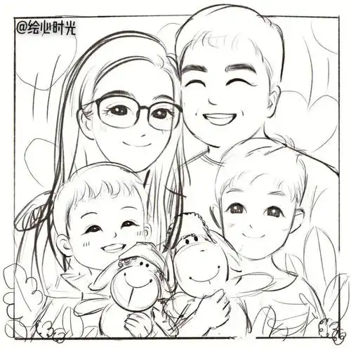 画漂亮的全家福谢谢你们的喜欢呀#简笔画#手绘全家福#线稿#有爱亲子照