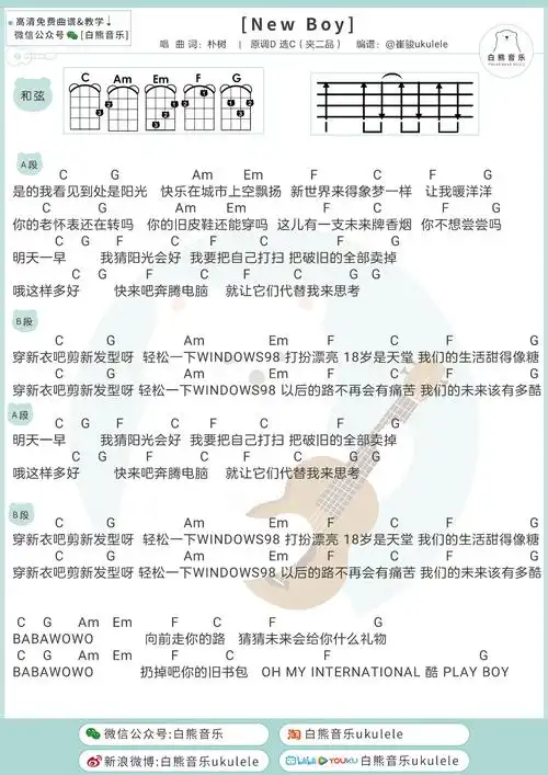 newboy尤克里里谱盘尼西林ukulele弹唱教学