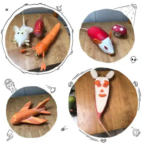 周末时间 爸爸妈妈利用休息时间,和我们一起制作了各种造型的萝卜雕塑