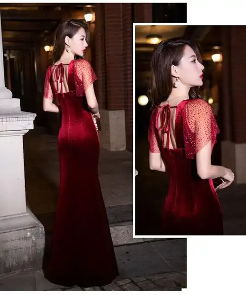 性感夜场礼服2024秋新款青花透视长款宴会晚礼服高档气质夜店女装