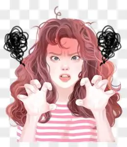 抓头疑问元素pngpsd手绘卡通气得跺脚的女孩表情包pngpsd卡通手绘牛气