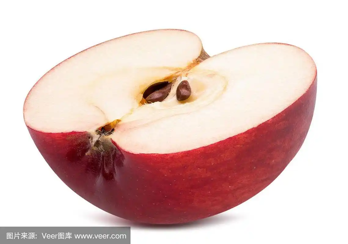 一半红苹果孤立在白色的背景上