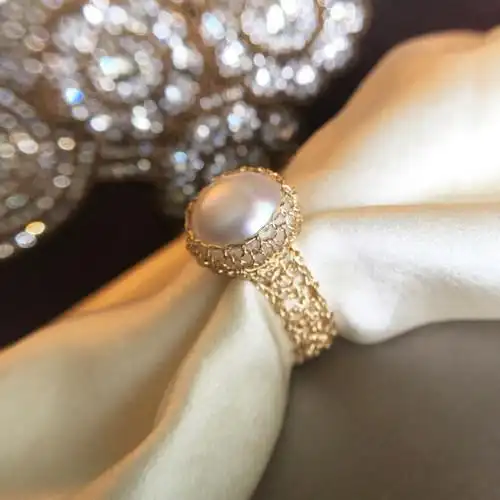 lady su 14k金丝编织 天然珍珠戒指白透粉 独立设计师原创设计款_7折