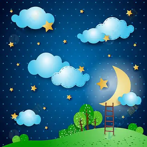 卡通可爱夜晚景色矢量素材下载