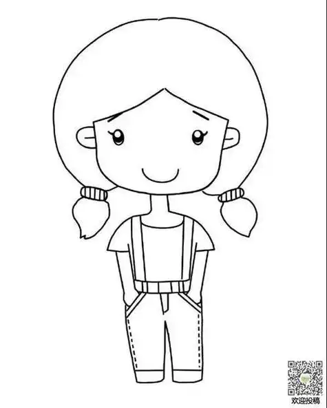 穿背带裤的小女孩简笔画教程6