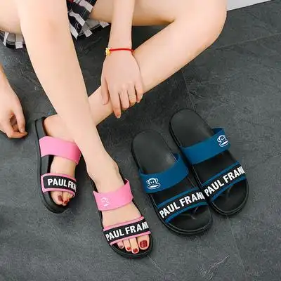 大嘴猴2019夏季新款时尚外穿拖鞋女港风平底一字拖沙滩流行男凉拖_生