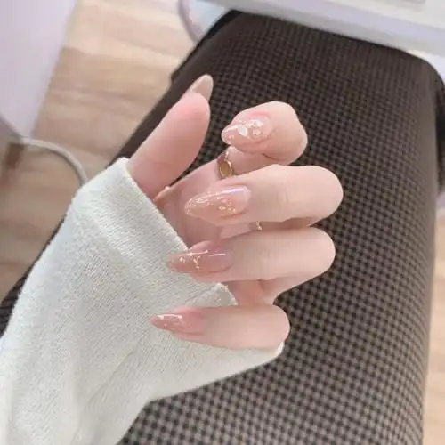 【仙女美甲】裸色蝴蝶美甲贴片成品假指甲2021新款网红穿戴甲片果冻胶