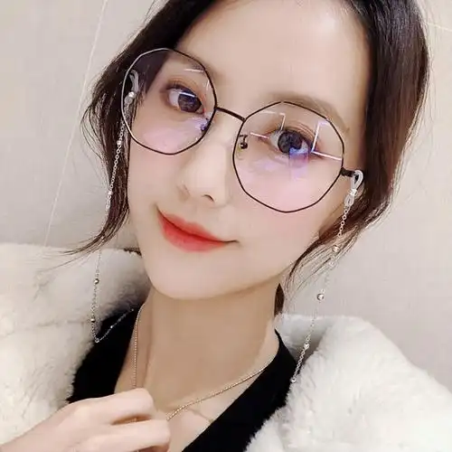 高品质装饰眼镜太阳镜女2021新款网红同款带链条八角眼镜街拍大框显瘦