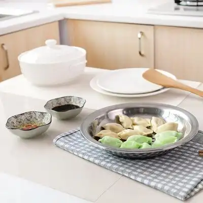 家用盛饺子托盘圆形蒸盘果盘 不锈钢饺子盘沥水双层盘装水饺盘子