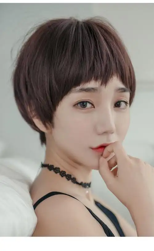 假发女短发波波头圆脸男发型自然少女减龄时尚酷帅气造型全头套 亚麻