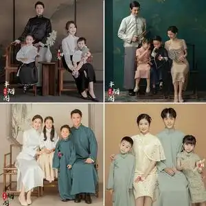 服装亲子装新年喜庆一家六口全家福拍照民国风古装唐装16人付款248