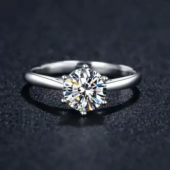 jiaany莫桑石1一克拉18k金经典大福六爪钻戒求婚结婚礼戒指 d色/18k金