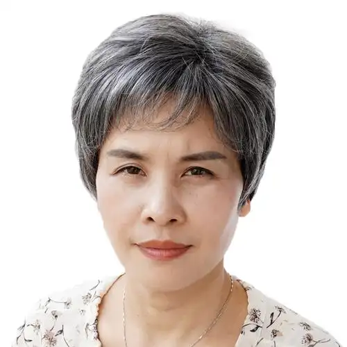 假发奶奶白色短发蓬松80岁老人头套花白真发日常整顶假发