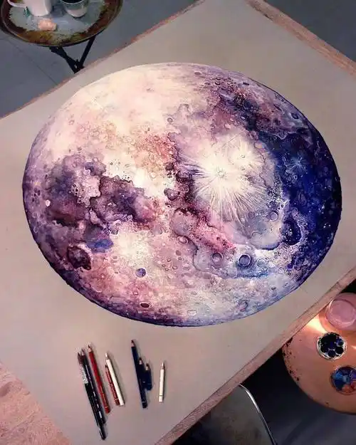 用彩铅绘制星球质感十足