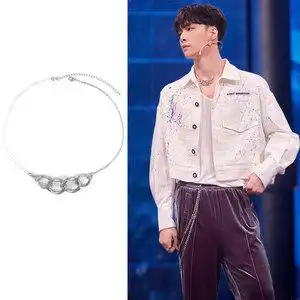 张艺兴同款4圈珍珠项链钛钢不褪色潮酷个性拼接时尚冷淡几何锁骨1