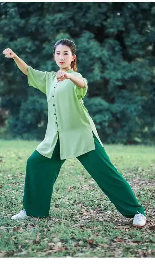 高端品质 太极服女夏季短袖薄款2022新款飘逸太极拳练功服装高端绿色