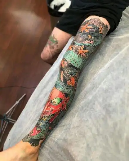 腿部传统纹身花腿纹身刺青2