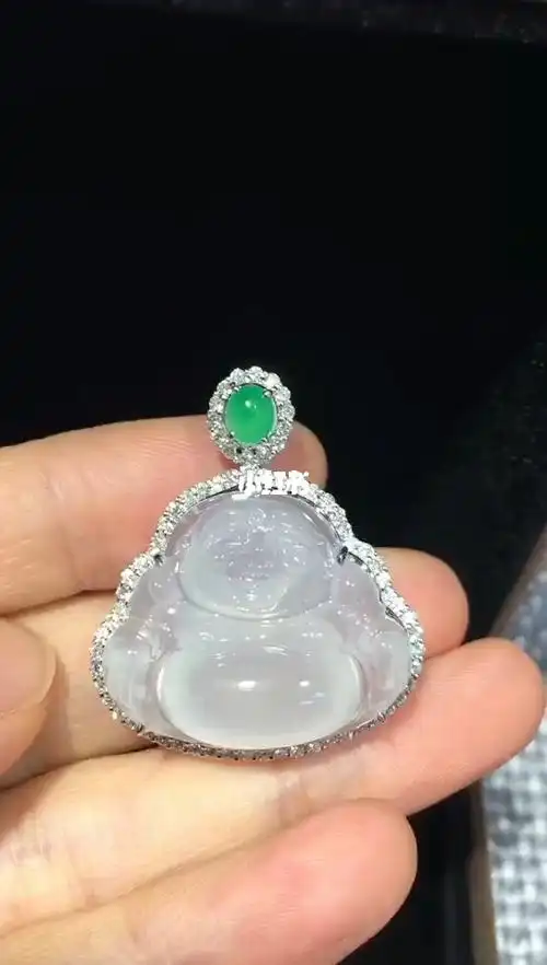 天然翡翠高冰精镶玉佛吊坠挂坠