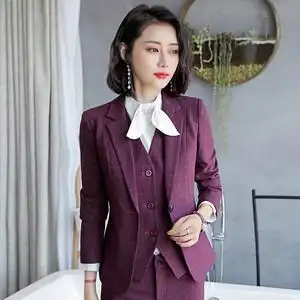 格子西装套装女韩版秋冬时尚气质职业装美容师正装酒店经理工作服