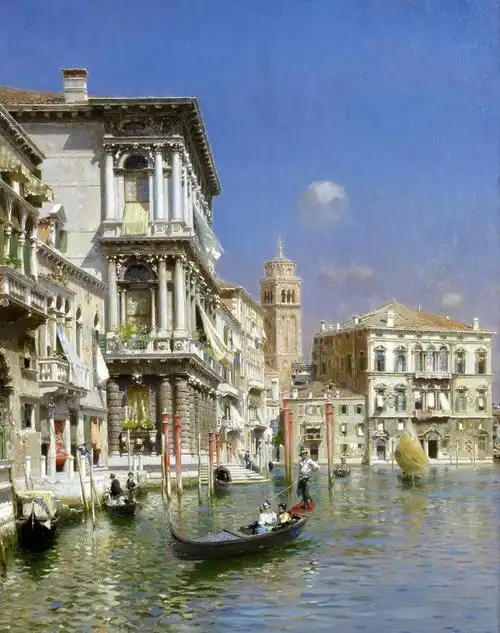 一位意大利画家,笔下的河水,船只,建筑,浑然一体,油画里美不胜收