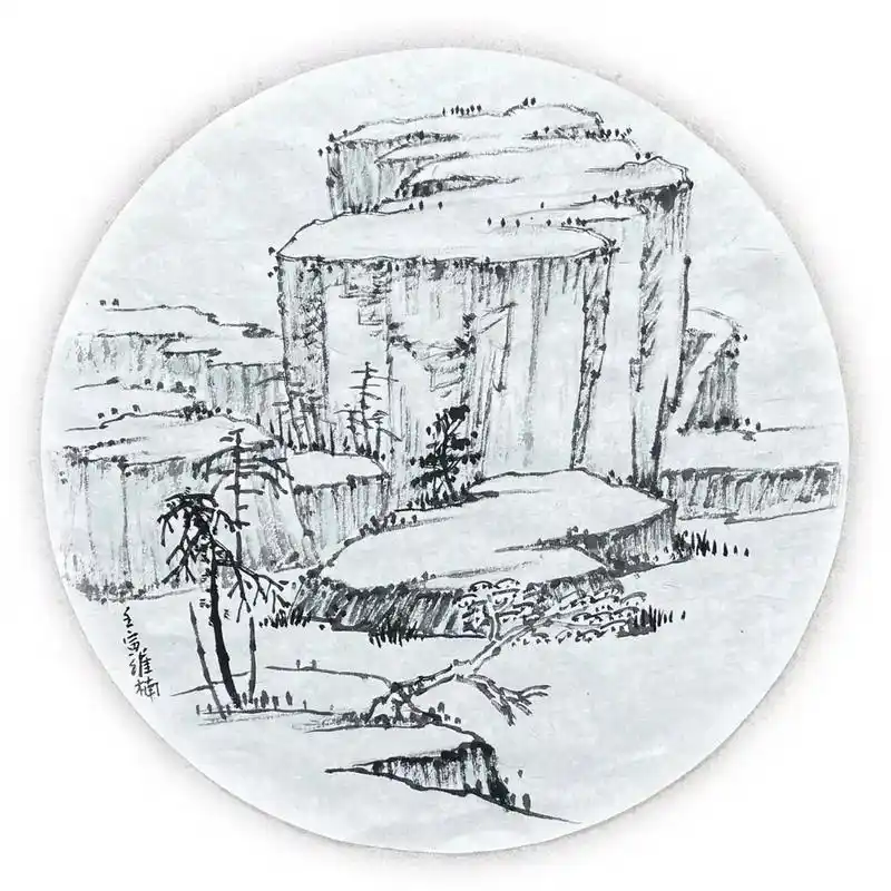 国画小品 圆形 山水#国画山水 #手绘国画作品 #书画收藏  - 抖音