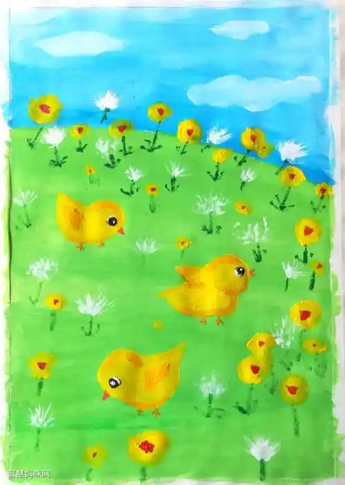 欢乐的小鸡儿童画作品