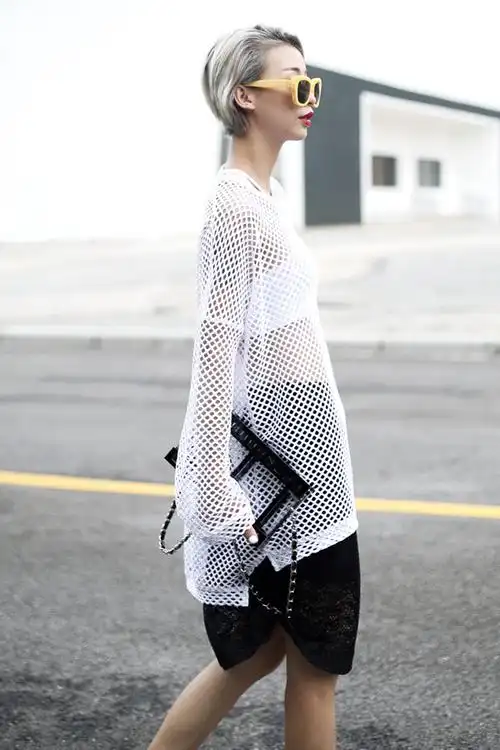 jane 欧美街拍 街头小性感镂空洞洞透视罩衫 中长款 t045