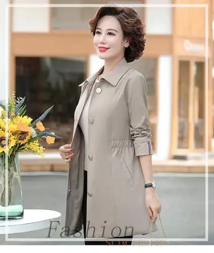 风衣外套中长款女妈妈秋装外套洋气四五十岁中老年装秋风衣中长款上衣