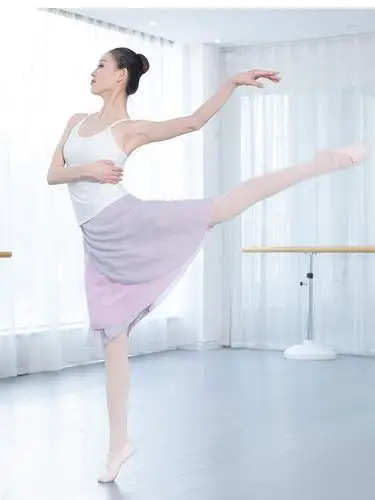 红舞鞋舞蹈女成人双层双色系带拼色芭蕾舞长雪纺教师纱裙63000