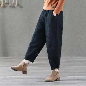 夏季女裤棉麻松紧腰哈伦裤宽松灯笼裤女秋季薄款提花九分复古文艺裤