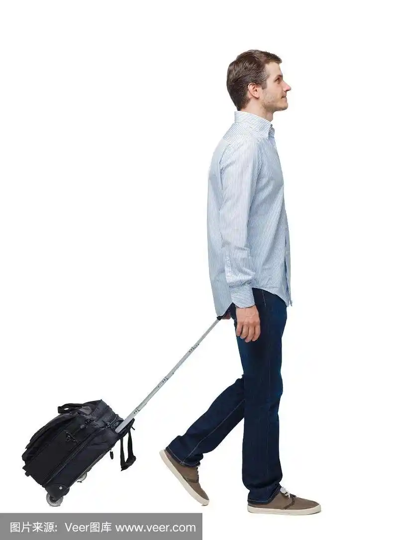 侧视图行走的商人与手提箱讲电话.