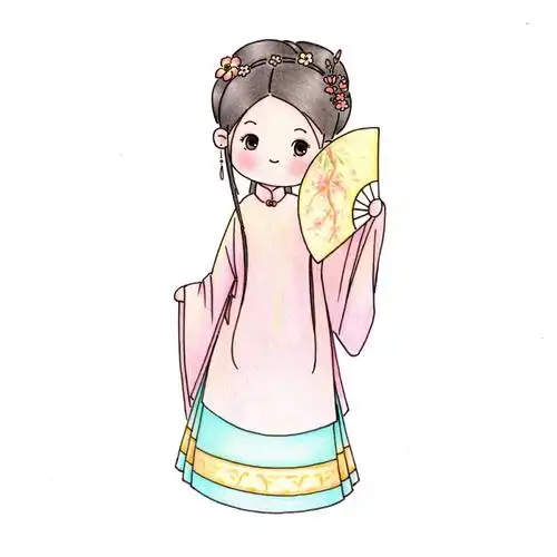 汉服小姑娘彩铅手绘简笔画