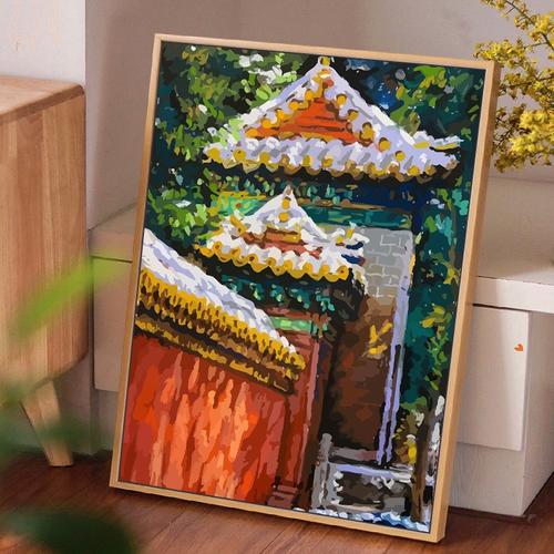 故宫春夏秋冬景点填充涂色数字油画 diy手绘丙烯油彩画包邮装饰画