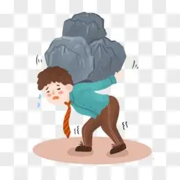 手绘卡通背负压力前行的男人插画免抠元素