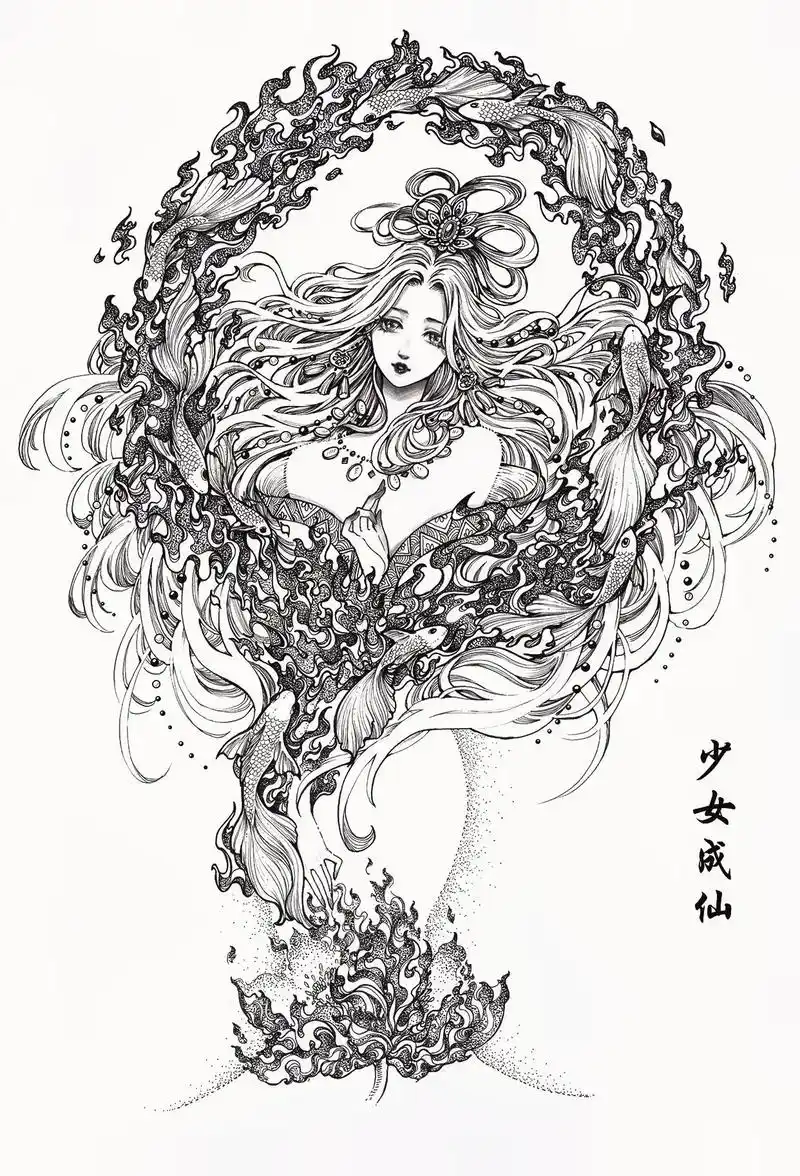 中国神话故事黑白线稿-花见Ⅱ.欧阳大米编著.#插画 #传统文 - 抖音