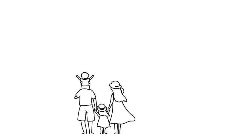 1,首先画出一家四口的背影.