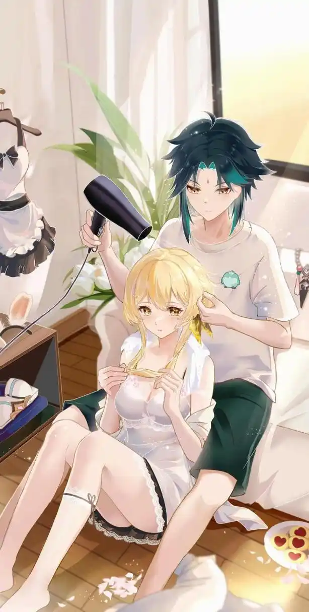 魈与荧妹,看来魈还是很宠旅行者的![偷笑]