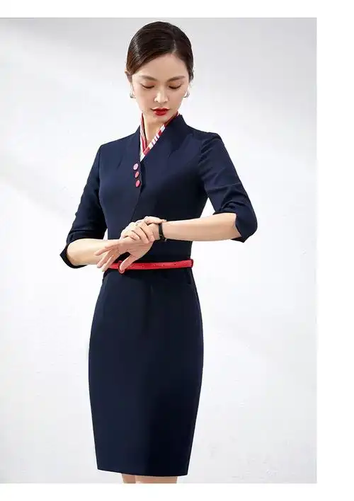 空姐制服职业连衣裙七分袖南航空乘售楼部处工装工作服夏装女崇韵定制