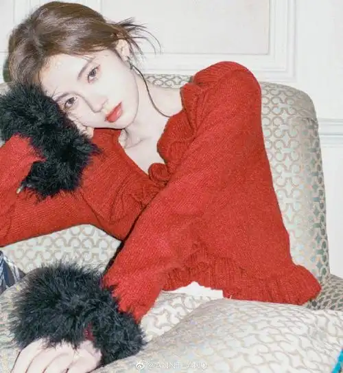 teano 23r/s小王子与玫瑰系列新年红荷叶边毛毛袖毛衣鞠婧祎超话#ann