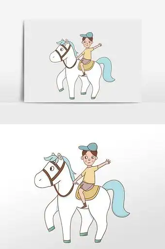 卡通手绘骑白马男孩