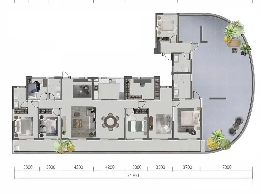 300多平米的大平层,一层一家人,那么大的露台,太舒服啦