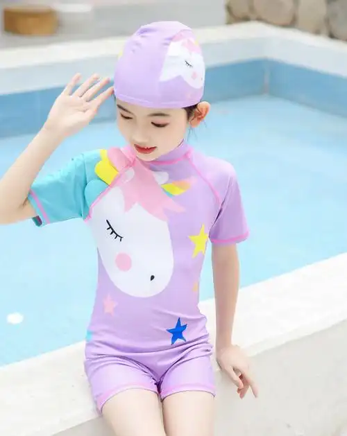 小女孩泳衣套装连体女童儿童大中小童公主学生卡通可爱游泳衣温泉小