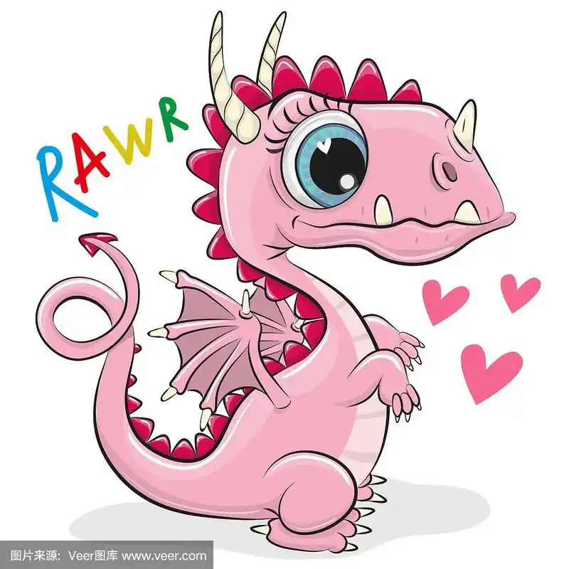 可爱的卡通龙在一个白色的背景