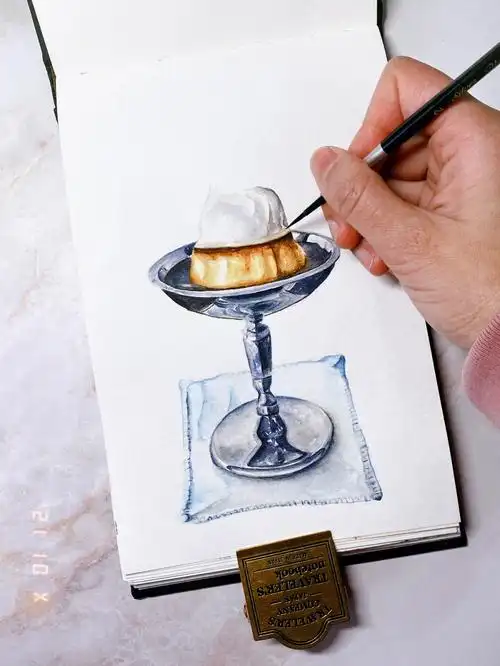 水彩美食焦糖布丁附步骤图素材图