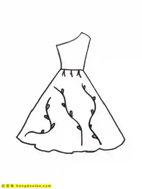 11张免费连衣裙长裙公主裙卡通涂色简笔画-红豆饭小学生简笔画大全