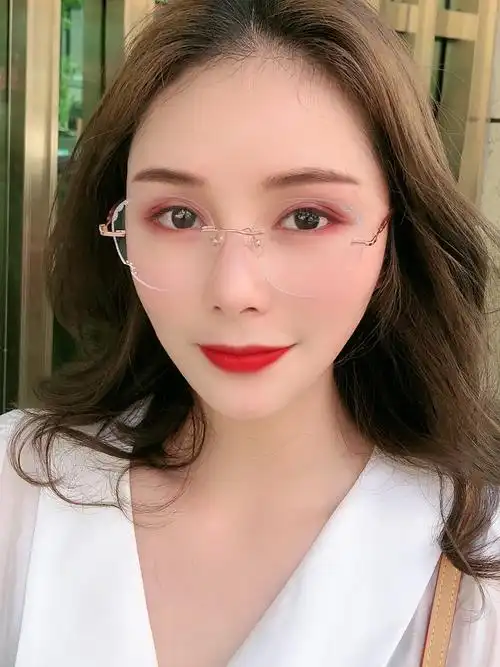 无框近视眼镜女钻石切边防蓝光抖音网红款可配散平光爱可眼镜框架